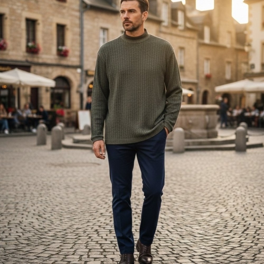 Perry Ellis Portofino Dark Olive Green Mock Neck Performance Knit Shirt M